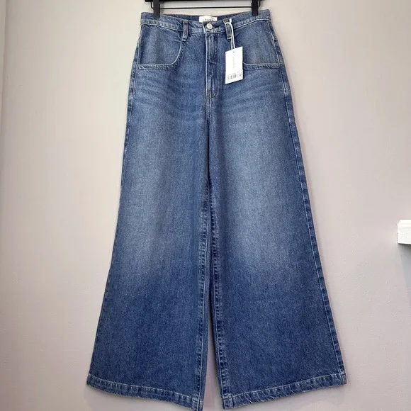 FRAME Skater Wide Leg High Rise Jeans Size 27 Rochester Wash Denim Quiet Luxury - Picture 1 of 9